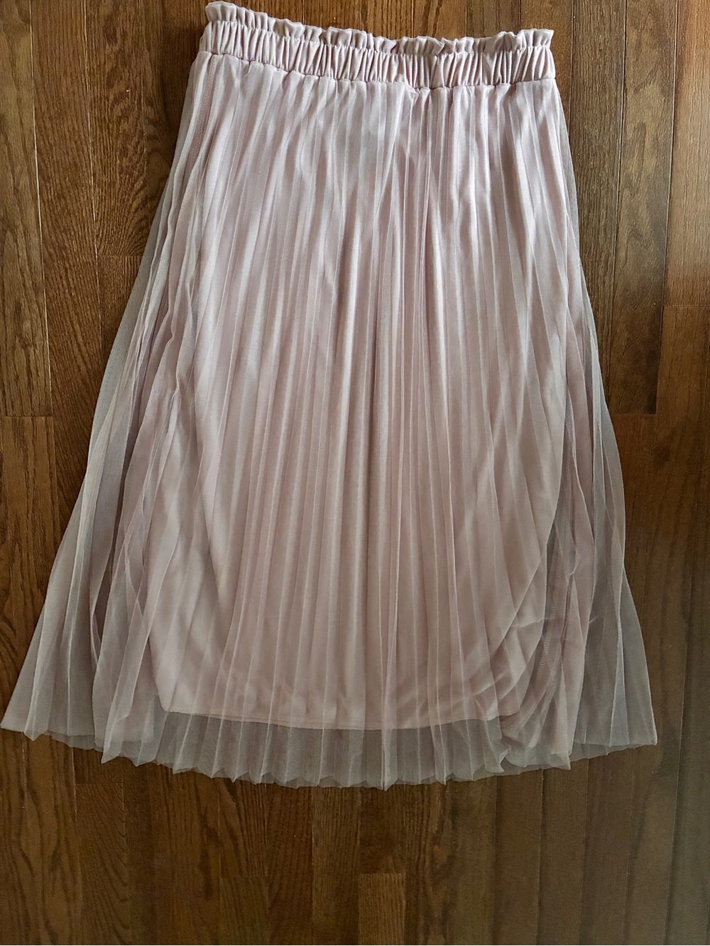 Blush Pink Pleated Tulle Midi Skirt Elastic Waist Layered Mesh Size M